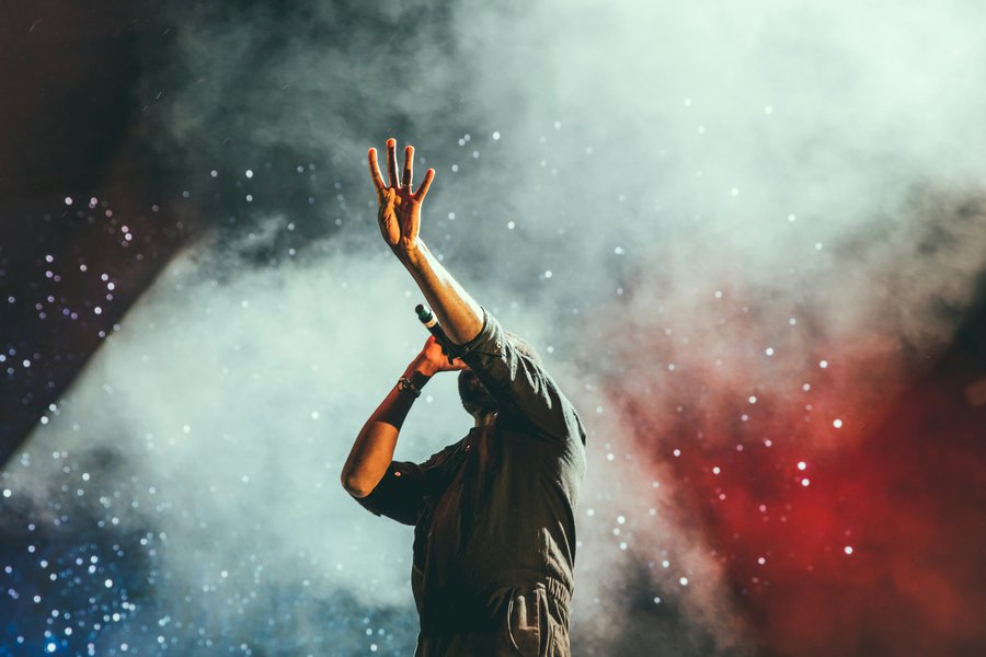 Lead vocalist performing on stage